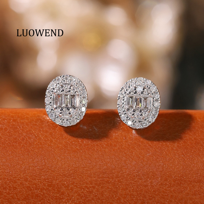 Diamond Stud Earrings - LUOWEND 100% 18Kホワイトゴールドイヤリング クラシックオーバル型 0.26カラット 天然ダイヤモンドスタッドイヤリング