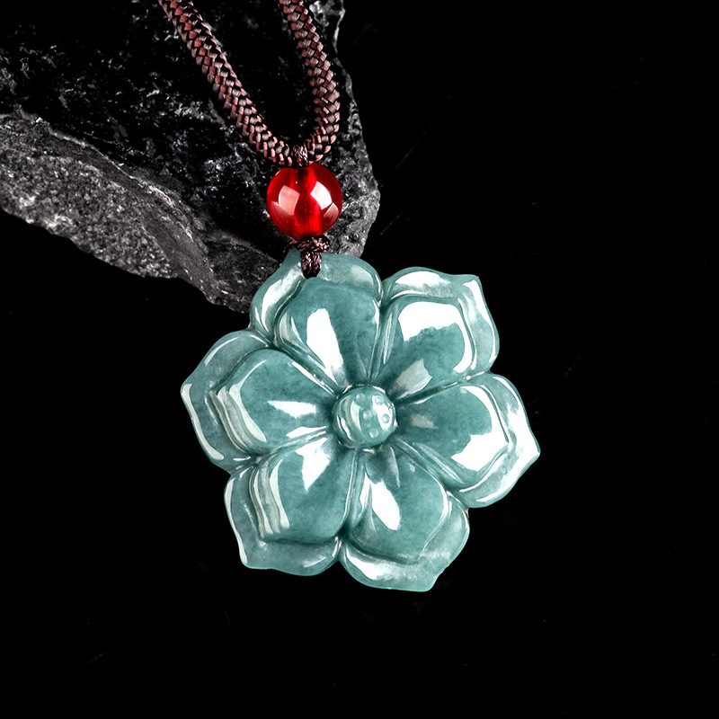 Necklace Pendant - ビルマ翡翠フラワーペンダントネックレスストーンファッションアクセサリーお守り天然宝石高級ヴィンテージビルマ翡翠