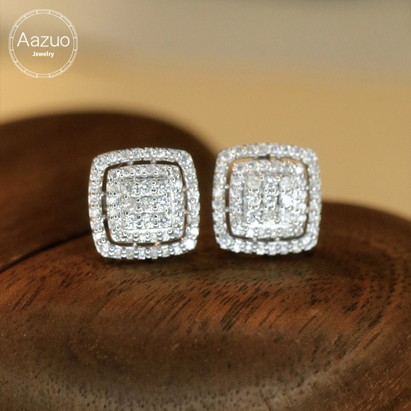 Diamond Stud Earrings - Aazuo ラグジュアリーライフジュエリー 18K ホワイトゴールド本物の天然ダイヤモンド 0.50ct クラシックスクエアスタッドピアス女性シニア宴会へのギフト