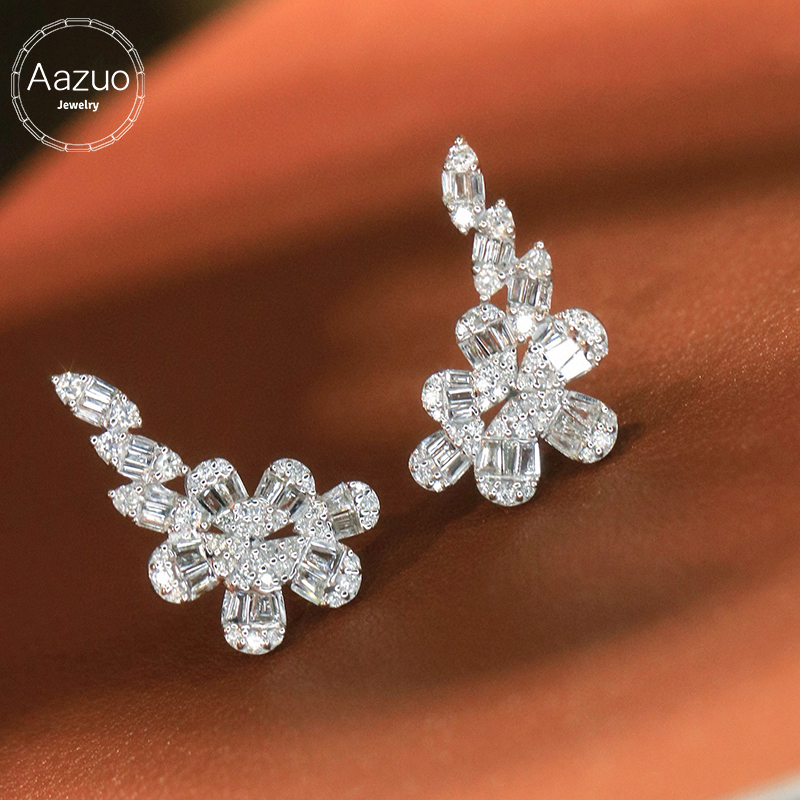 Diamond Stud Earrings - Aazuo ファインジュエリー 18K ピュアホワイトゴールド 本物のダイヤモンド 1.1ct