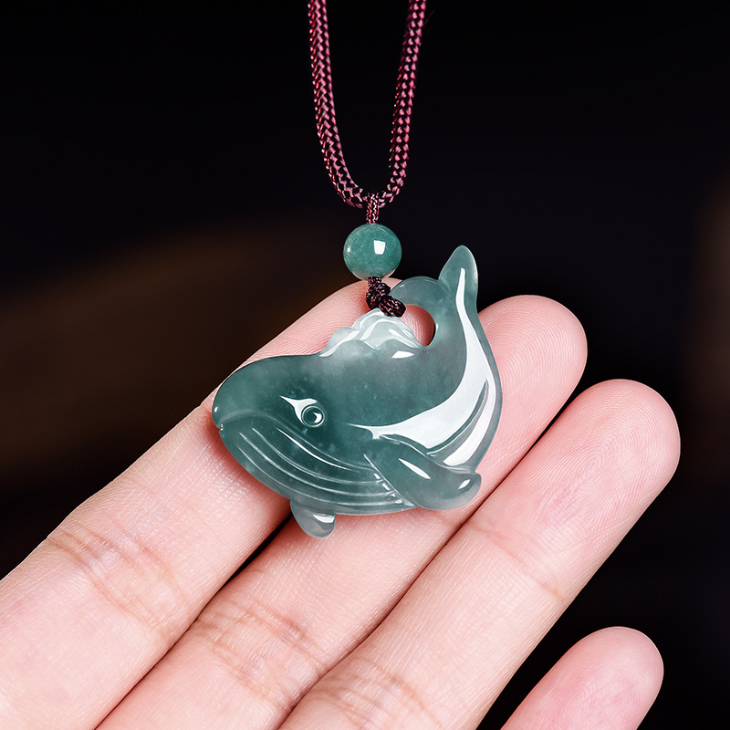 Jewelry & Watches Review - 天然ビルマ翡翠クジラペンダントネックレスアクセサリー本物の翡翠チャーム彫刻お守りジュエリー宝石ギフト女性のための
