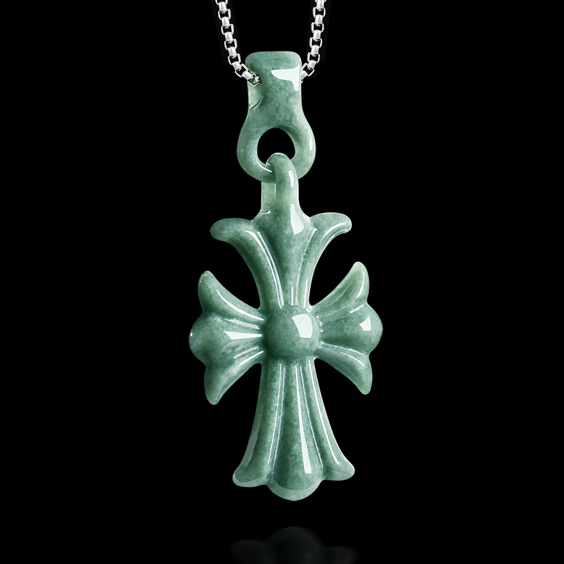 Necklace Pendant - 天然ビルマ翡翠クロスペンダントネックレスジュエリーデザイナー宝石本物の翡翠ヴィンテージアクセサリー女性のための高級ギフト