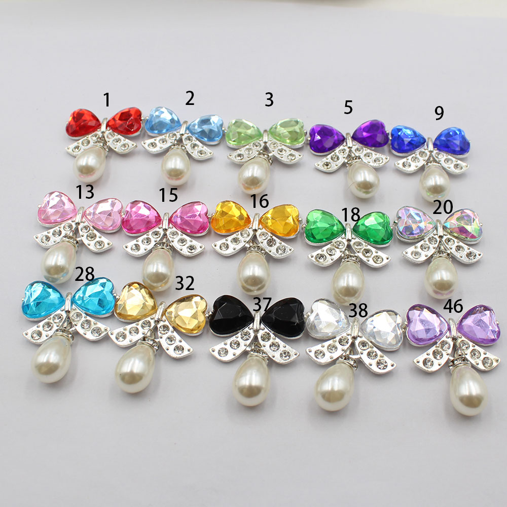 Diamond Stud Earrings - 5個/セットの銀合金製ダイヤモンドがちりばめられたリボン、水滴パール素材のDIY帽子、イヤリング、ネックレス、ファッションの直接販売