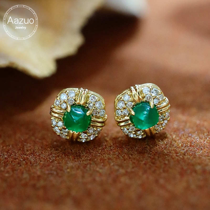 Diamond Stud Earrings - Aazuo ファインジュエリー 18K イエローゴールド 天然エメラルド 本物のダイヤモンド