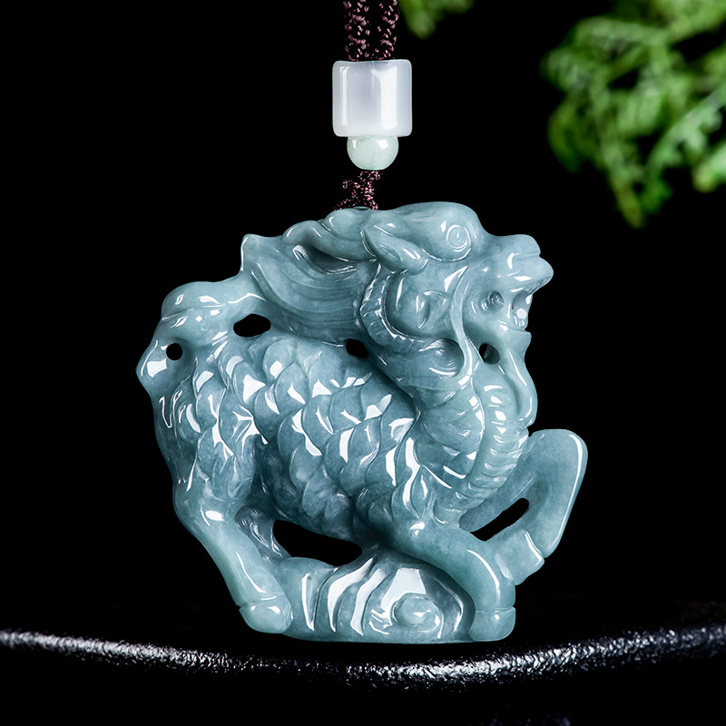 Necklace Pendant - ビルマ翡翠麒麟ペンダントネックレス彫刻アミュレットビルマ翡翠天然宝石お守り高級ギフト女性用チャーム
