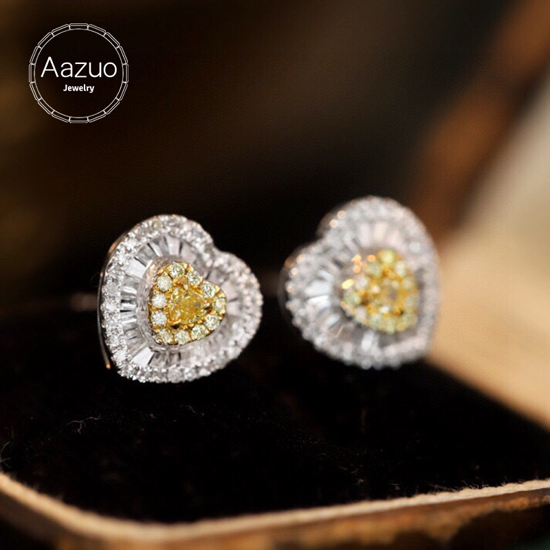 Diamond Stud Earrings - Aazuo リアル 18 K ソリッド ホワイト