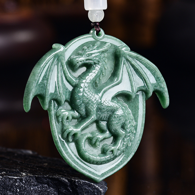 Necklace Pendant - 天然ビルマ翡翠ドラゴンペンダントネックレス宝石彫刻お守りヴィンテージ高級本物の翡翠ジュエリーチャームギフト女性のための