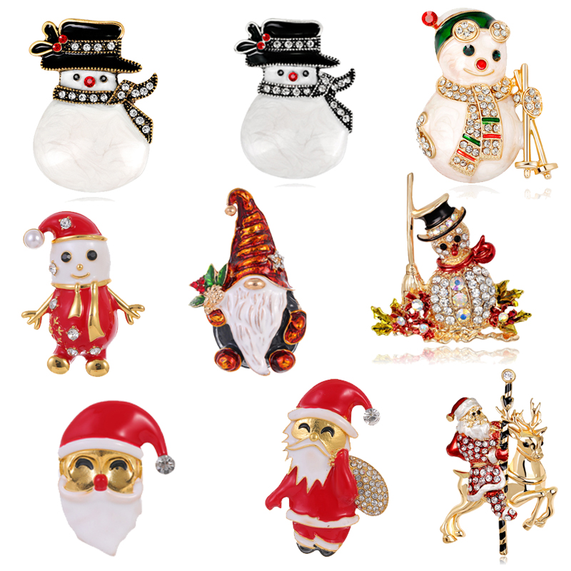 Al Ain Jewelry & Watches Exhibition 2025 - クリスマスデコレーション用の輝くラインストーンブローチ、サンタクロース、雪だるま、ファッションアクセサリー、クリエイティブなコスチュームピン、ジュエリーギフト、ホット