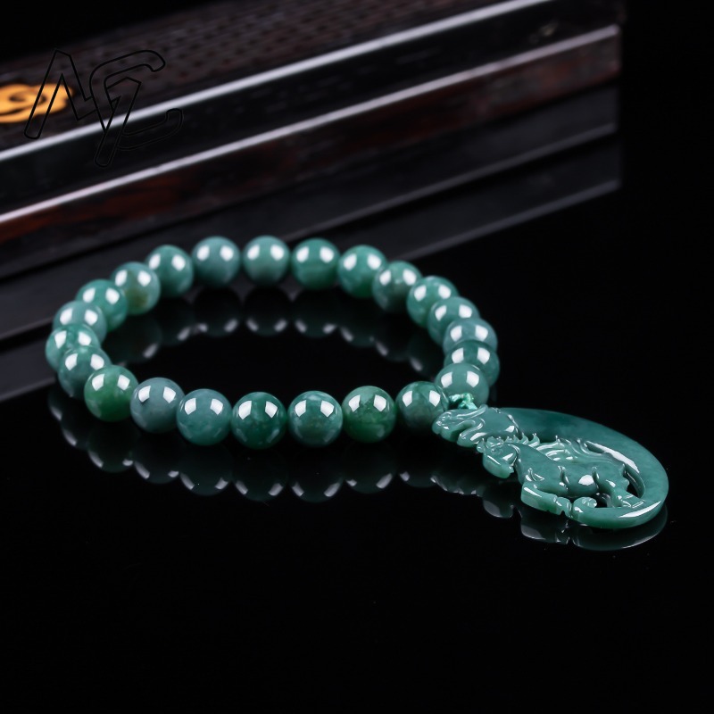 天然翡翠ブルーウォーター干支馬ビーズ手編みブレスレット高級ジ - Jewelry & Watches Review のレビューと価格