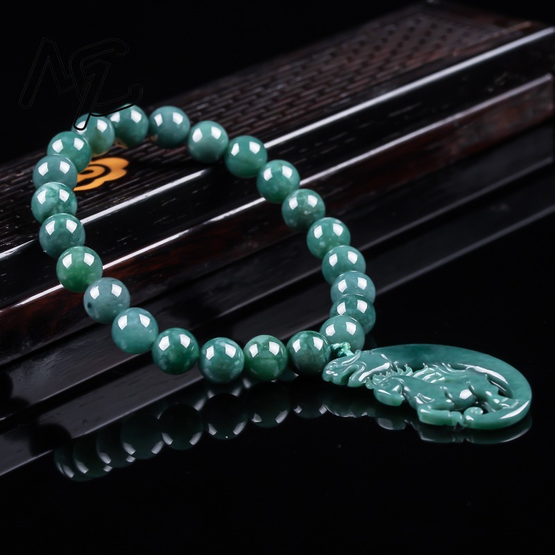 天然翡翠ブルーウォーター干支馬ビーズ手編みブレスレット高級ジ - Jewelry & Watches Review のレビューと価格