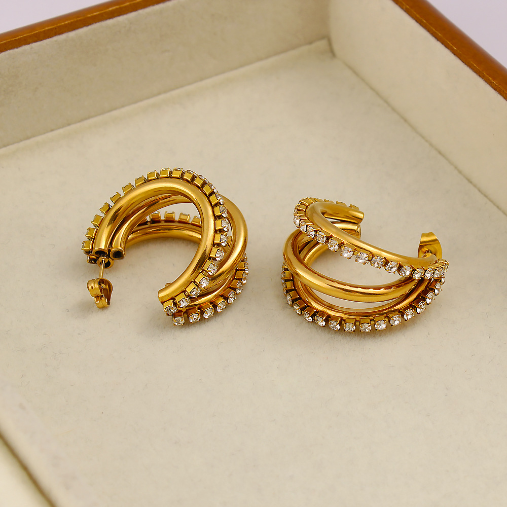 DIYアクセサリー　絶妙なC型二層フルダイヤモンドスタッドピ - Diamond Stud Earrings のレビューと価格