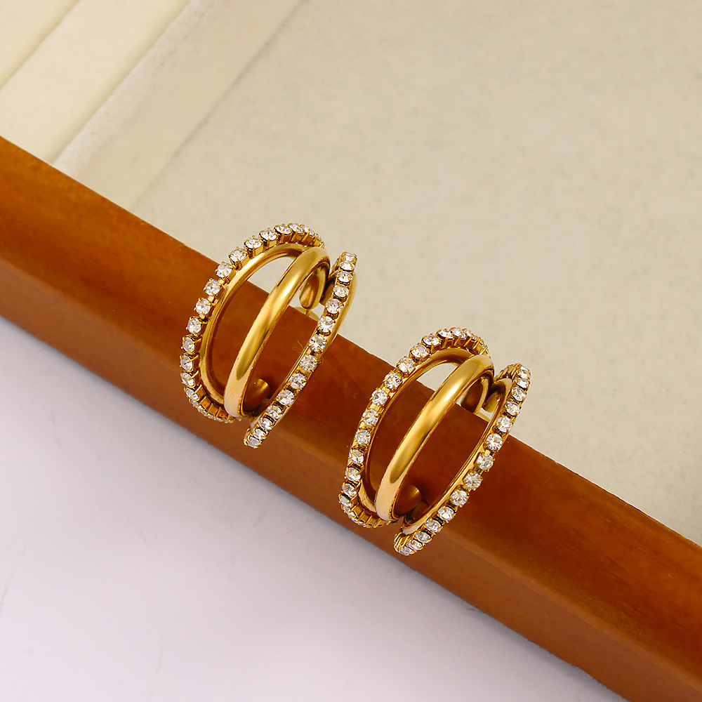 DIYアクセサリー　絶妙なC型二層フルダイヤモンドスタッドピ - Diamond Stud Earrings のレビューと価格