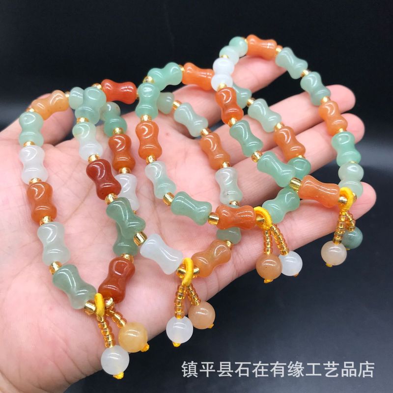 天然アベンチュリン竹、金糸、三色翡翠フォーチュンビーズブレス - Jewelry & Watches Review のレビューと価格