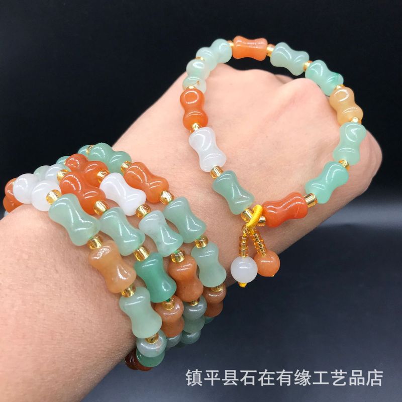 天然アベンチュリン竹、金糸、三色翡翠フォーチュンビーズブレス - Jewelry & Watches Review のレビューと価格