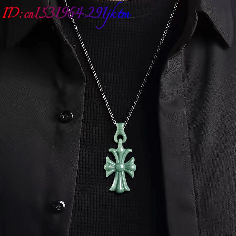天然ビルマ翡翠クロスペンダントネックレスジュエリーデザイナー - Necklace Pendant のレビューと価格