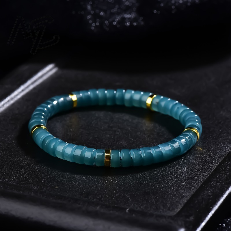 天然翡翠ブルーウォーターそろばんビーズスペーサーブレスレット - Jewelry & Watches Review のレビューと価格