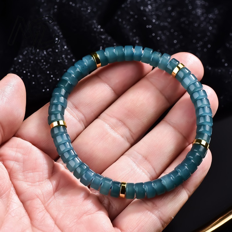 天然翡翠ブルーウォーターそろばんビーズスペーサーブレスレット - Jewelry & Watches Review のレビューと価格