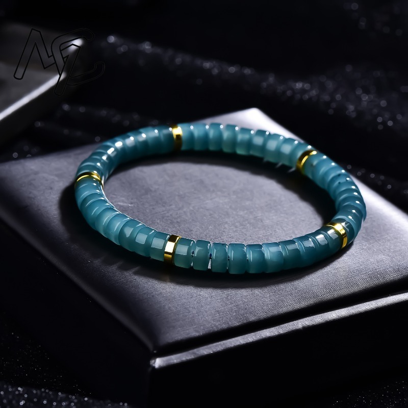 天然翡翠ブルーウォーターそろばんビーズスペーサーブレスレット - Jewelry & Watches Review のレビューと価格