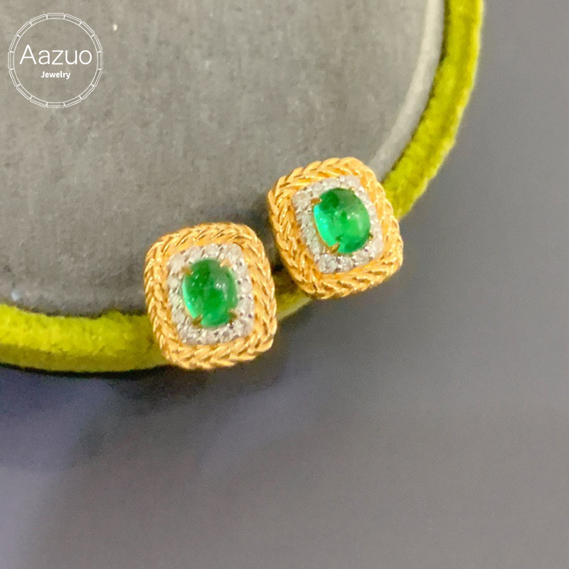 Aazuo 本物の 18K イエローゴールド 天然エメラルド - Diamond Stud Earrings のレビューと価格