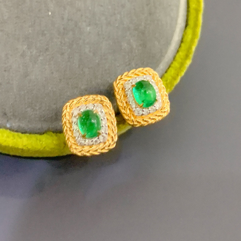 Aazuo 本物の 18K イエローゴールド 天然エメラルド - Diamond Stud Earrings のレビューと価格