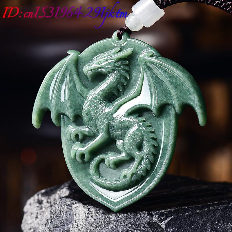 天然ビルマ翡翠ドラゴンペンダントネックレス宝石彫刻お守りヴィ - Necklace Pendant のレビューと価格