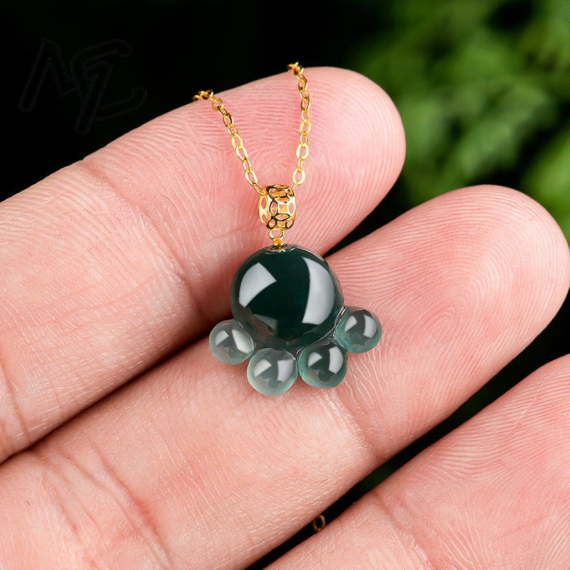 天然本物のエメラルドブルーウォータージェイド猫の足ペンダント - Jewelry & Watches Review のレビューと価格